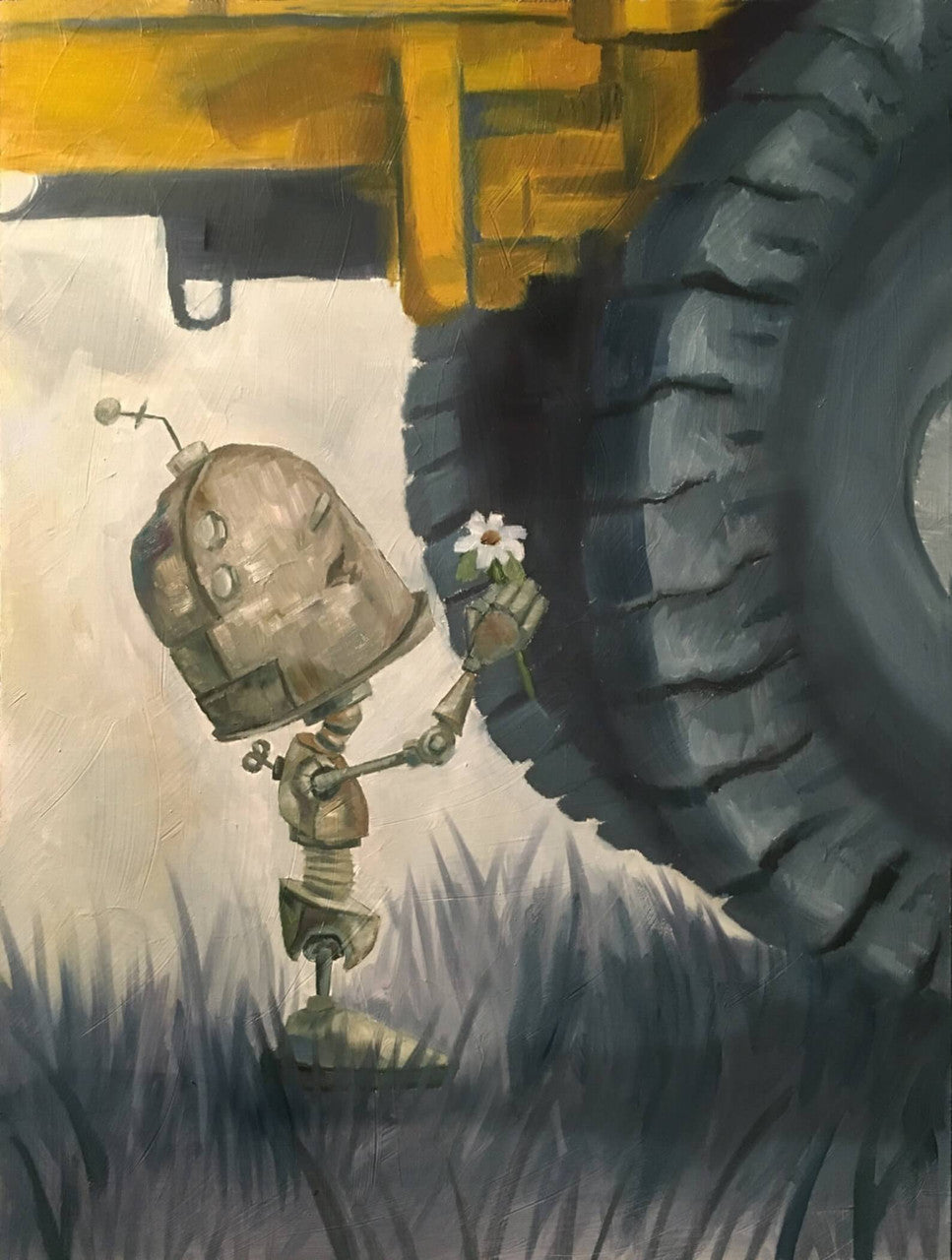 Tiny Bot -Robots in Rowboats by Lauren Briere + Print on Wood "Brick"