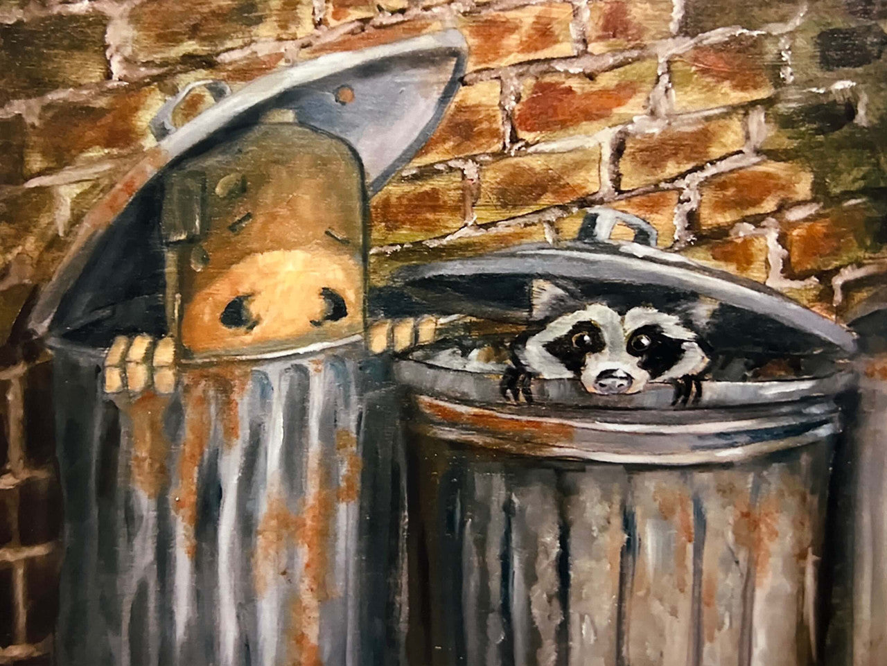 Trash Panda Bot Bot - Robots in Rowboats by Lauren Briere + Print on Large Wood "Brick"