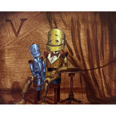 V  Bot - Robots in Rowboats by Lauren Briere + Print on Wood "Brick"