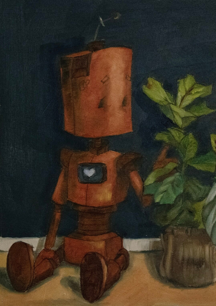 Comfort Companion Bot - Robots in Rowboats by Lauren Briere + Print on Wood "Brick"