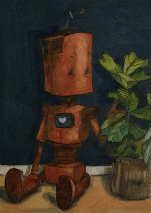 Comfort Companion Bot - Robots in Rowboats by Lauren Briere + Print on Wood Panel