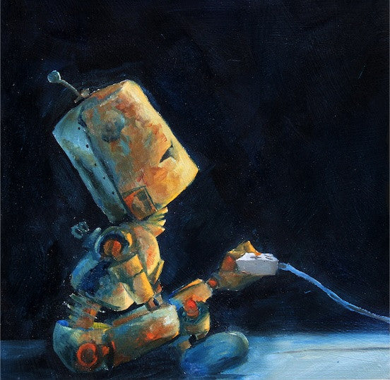 Gamer Bot - Robots in Rowboats by Lauren Briere + Print on Large Wood Panel