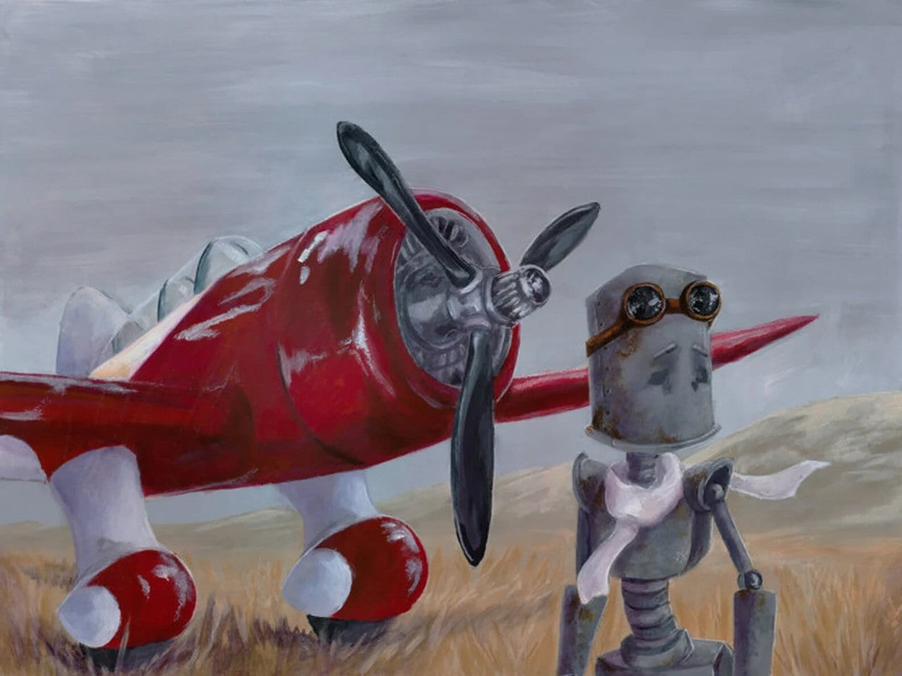 GB Bot - Robots in Rowboats by Lauren Briere + Print on Large Wood "Brick"