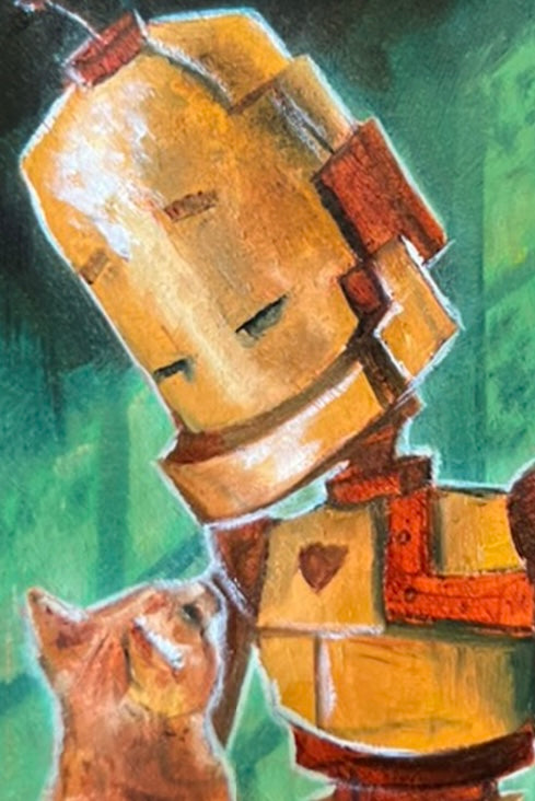 Ginger Cat Bot - Robots in Rowboats by Lauren Briere + Print on Wood "Brick"