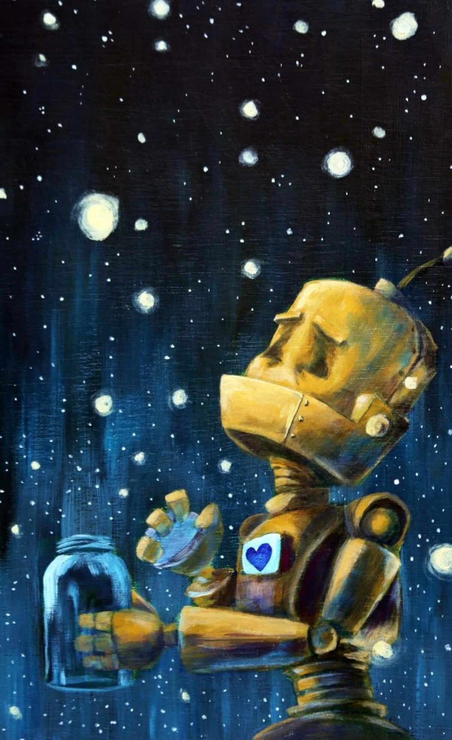 Glow Bot - Robots in Rowboats by Lauren Briere + Print on Wood "Brick"