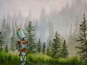 Hiking Bot by Robots in Rowboats, Art by Lauren Briere + Dibond Metal Print