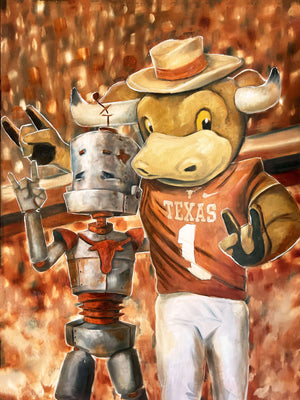 Hook 'Em Bot - Robots in Rowboats by Lauren Briere - Print on Wood "Brick"