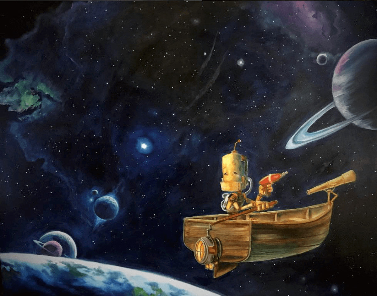 Galactic Bot -Robots in Rowboats by Lauren Briere + Paper Print