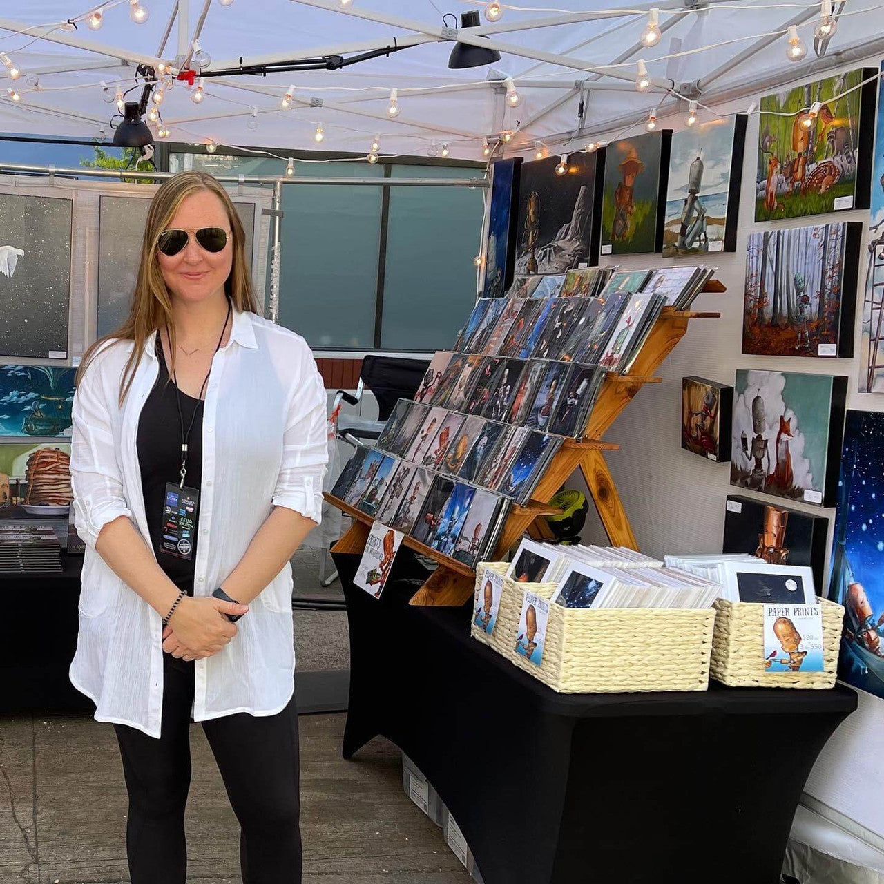 Trash Panda Bot Bot - Robots in Rowboats by Lauren Briere + Print on Large Wood "Brick"