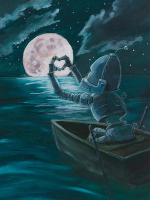 To the Moon & Back Bot - Robots in Rowboats by Lauren Briere + Print on Woodpanel