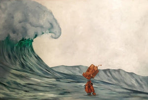 Wave Bot - Robots in Rowboats by Lauren Briere + Print on Large Wood Panel