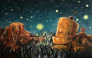 Best Friend Bot - -Robots in Rowboats by Lauren Briere + Print on Wood  Panel