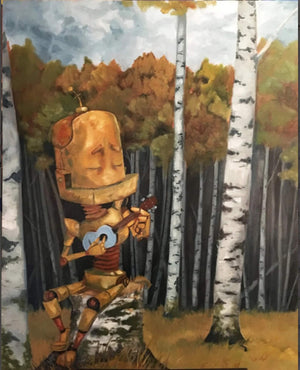 Why robots?!
"A series of oil paintings about sweet n' sad robots who experience the world in a way we take for granted" -Lauren Briere.