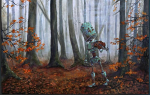 Forest Violin Bot - Robots in Rowboats by Lauren Briere +  Print on Wood Panel