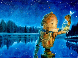 Why robots?!
"A series of oil paintings about sweet n' sad robots who experience the world in a way we take for granted" -Lauren Briere.