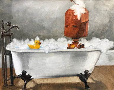 Bath Time Bot - Robots in Rowboats, Art by Lauren Briere + Dibond Metal Print