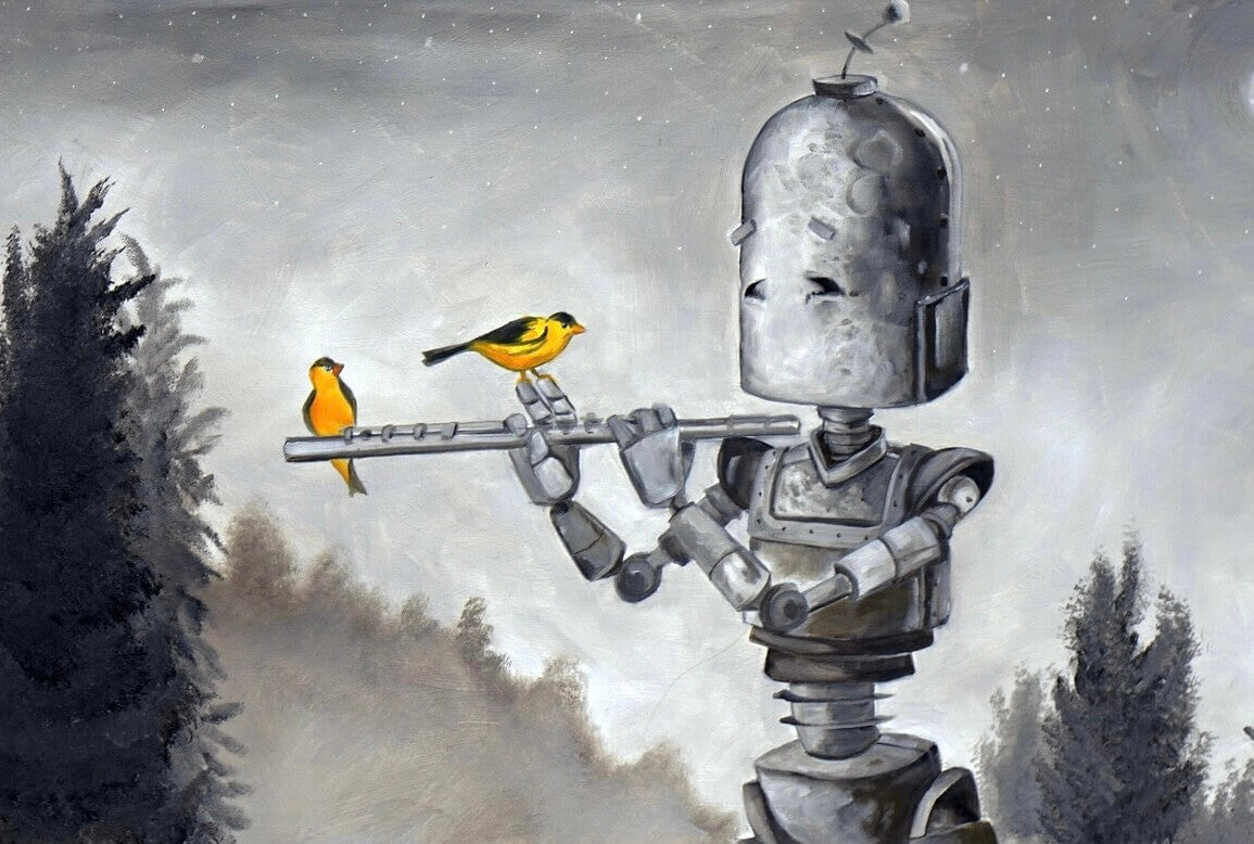 Why robots?!
"A series of oil paintings about sweet n' sad robots who experience the world in a way we take for granted" -Lauren Briere.