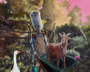 Why robots?!
"A series of oil paintings about sweet n' sad robots who experience the world in a way we take for granted" -Lauren Briere.