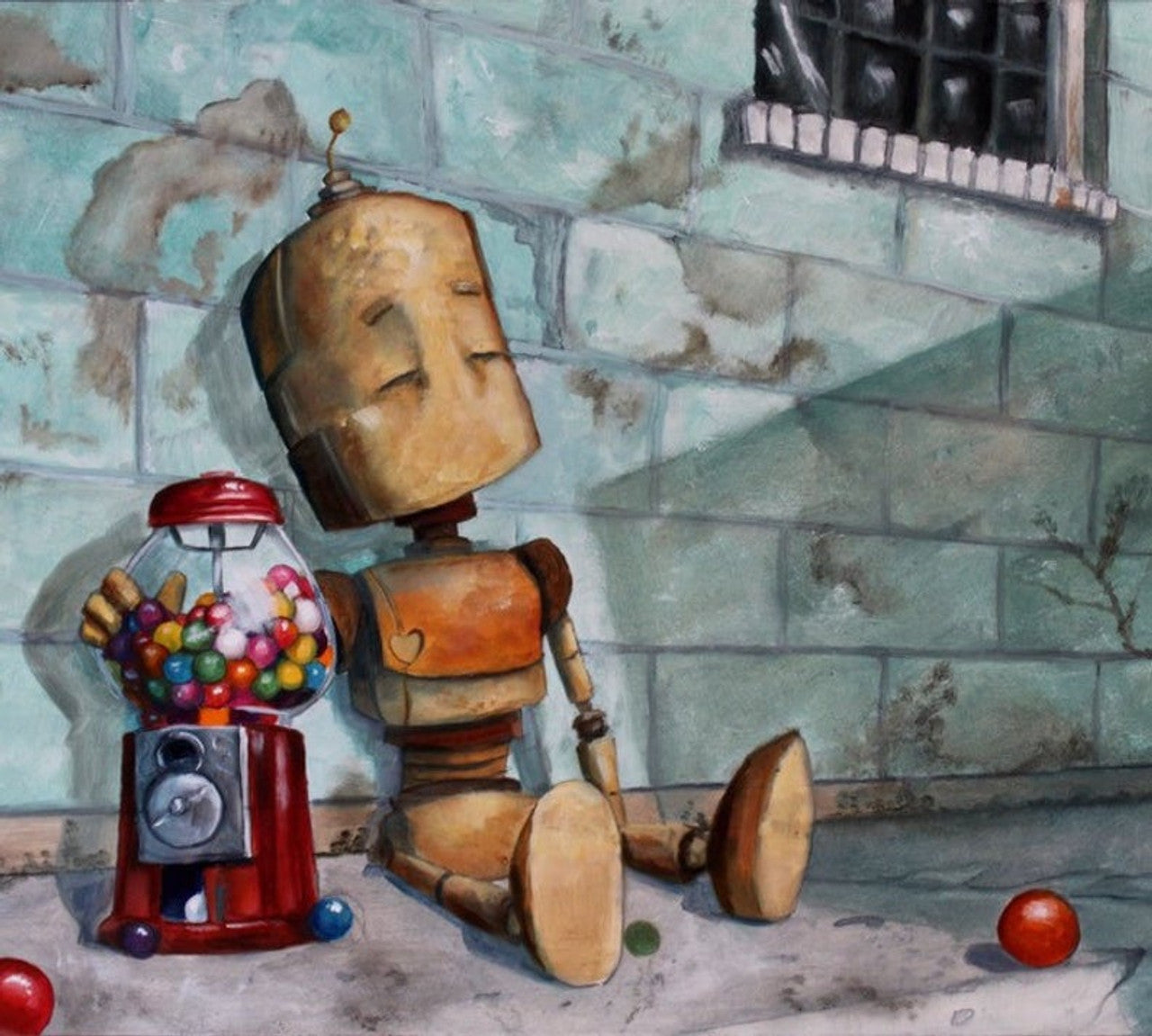 Gumball Bot Print - Robots in Rowboats - Art by Lauren Briere
11"h x 17"w dibond metal print