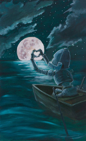 To The Moon & Back Bot - Robots in Rowboats, Art by Lauren Briere + Dibond Metal Print