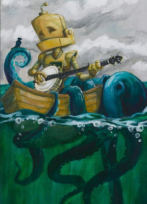 Octo Banjo Bot -Robots in Rowboats by Lauren Briere + Paper Print