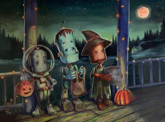Trick-O-Treat Bots - Robots in Rowboats by Lauren Briere + Paper Print