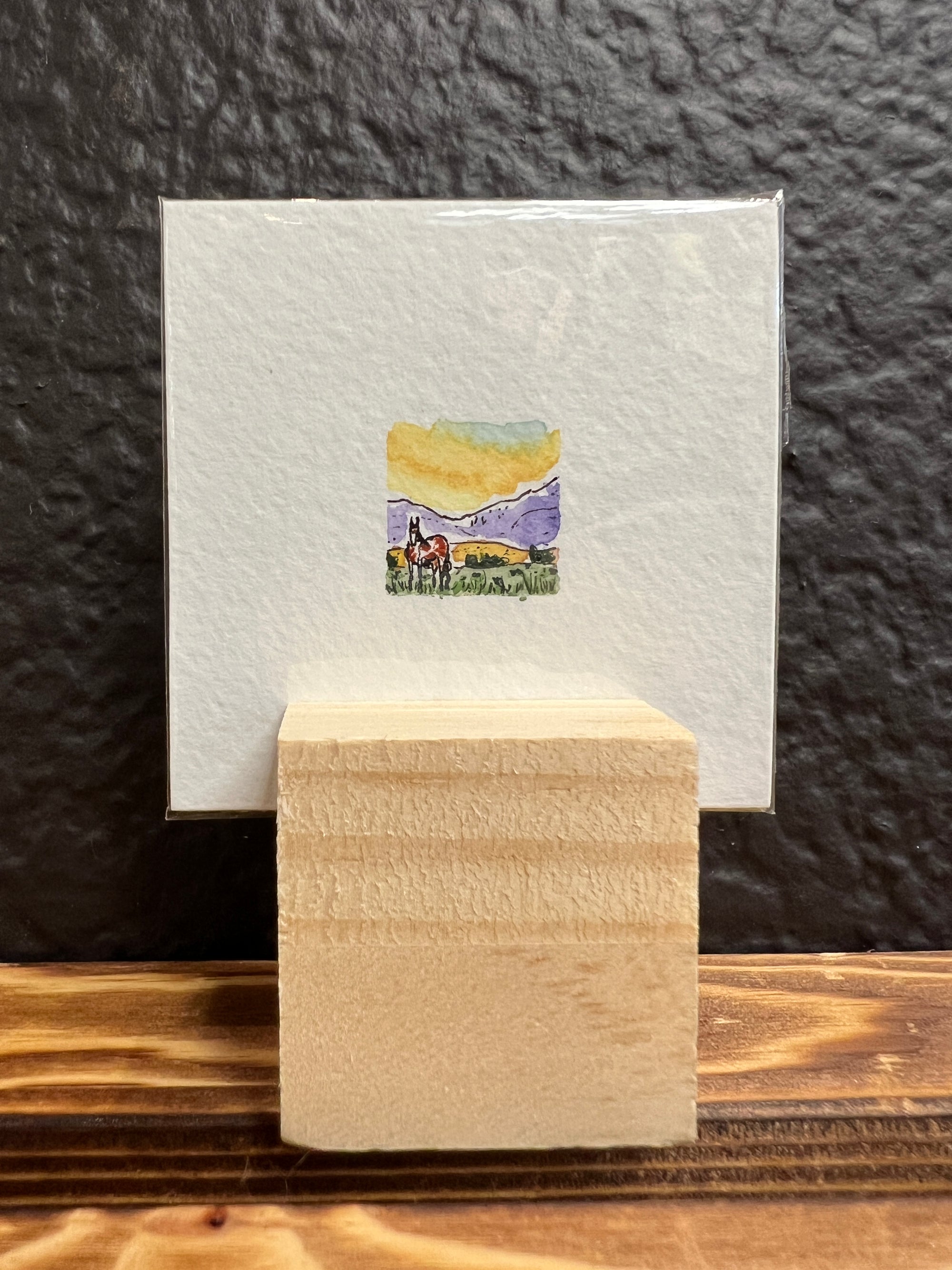 Teeny Tiny Horse with Purple Mountains Original by Sally Van Horn