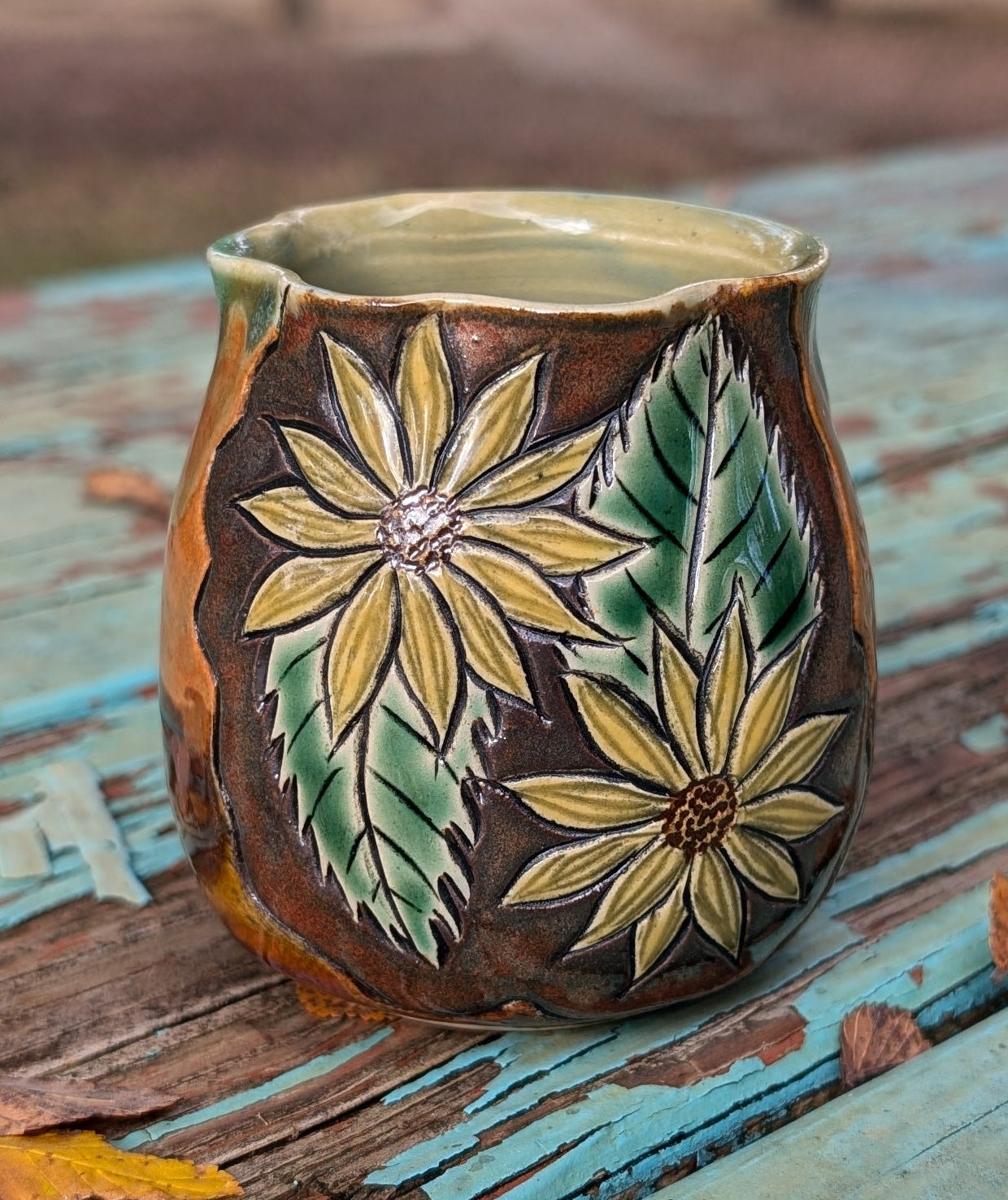 Thumbprint Sipper - Sunflower Duo Tumbler by Sarah Beth Pottery