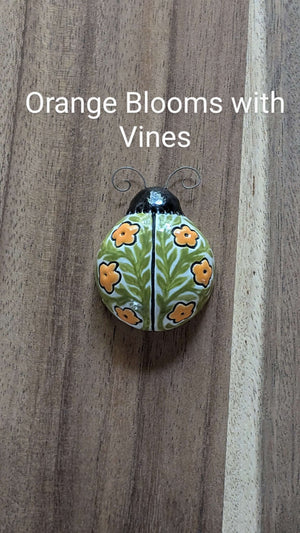 Orange Blooms with Vines Ladybug by Sarah Beth Pottery