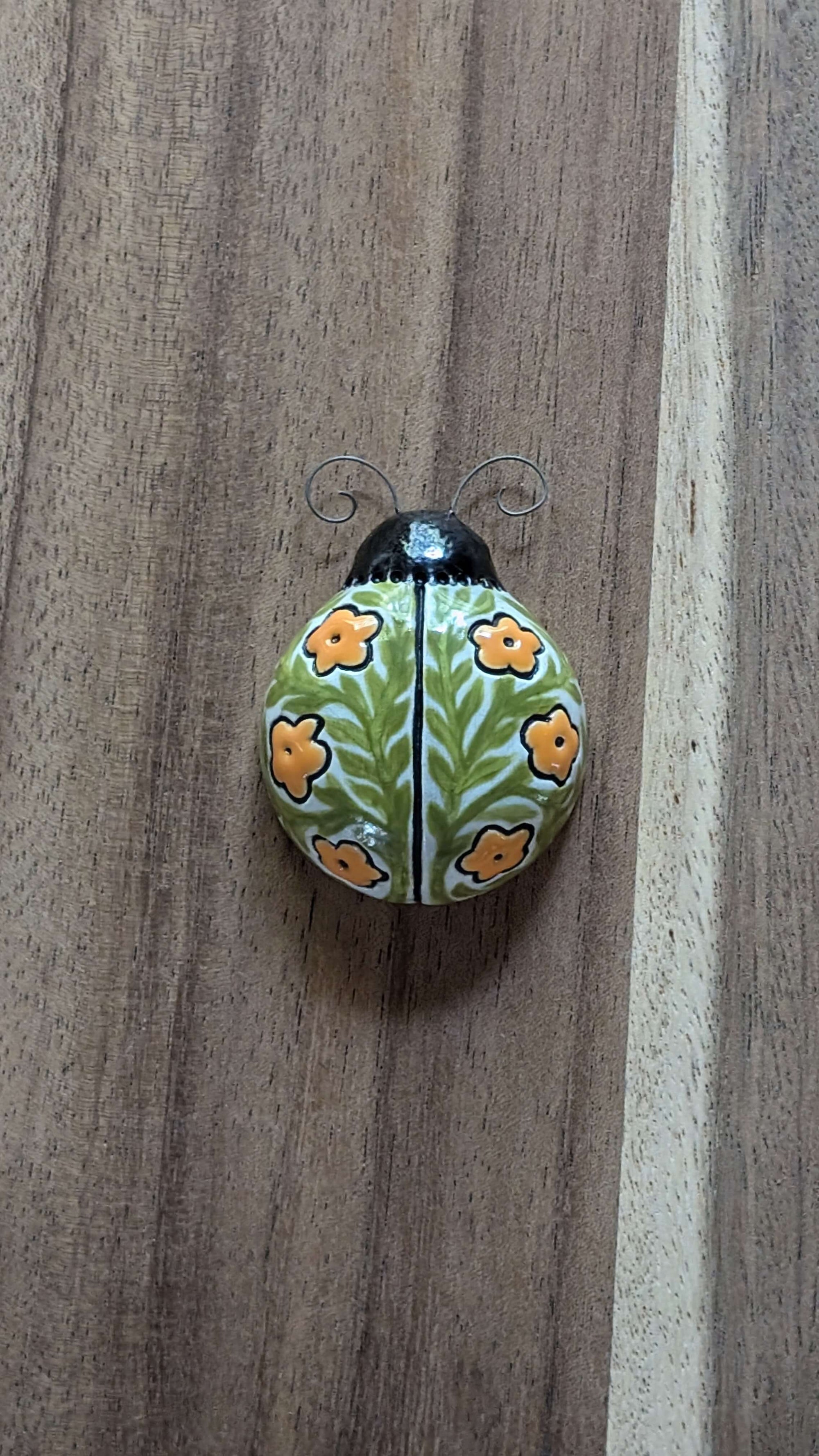 Orange Blooms with Vines Ladybug by Sarah Beth Pottery