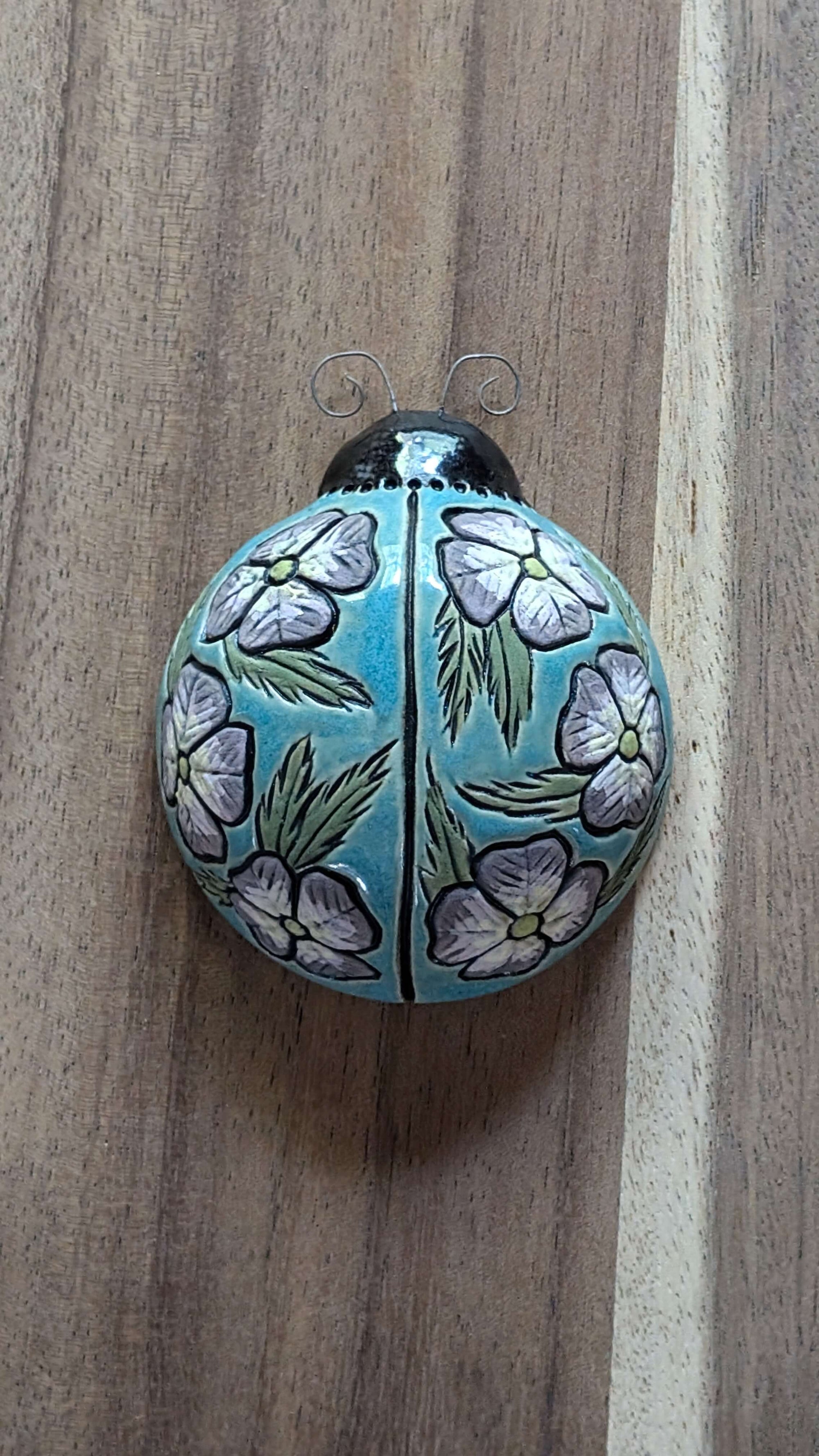 Pink Primroses Ladybug by Sarah Beth Pottery