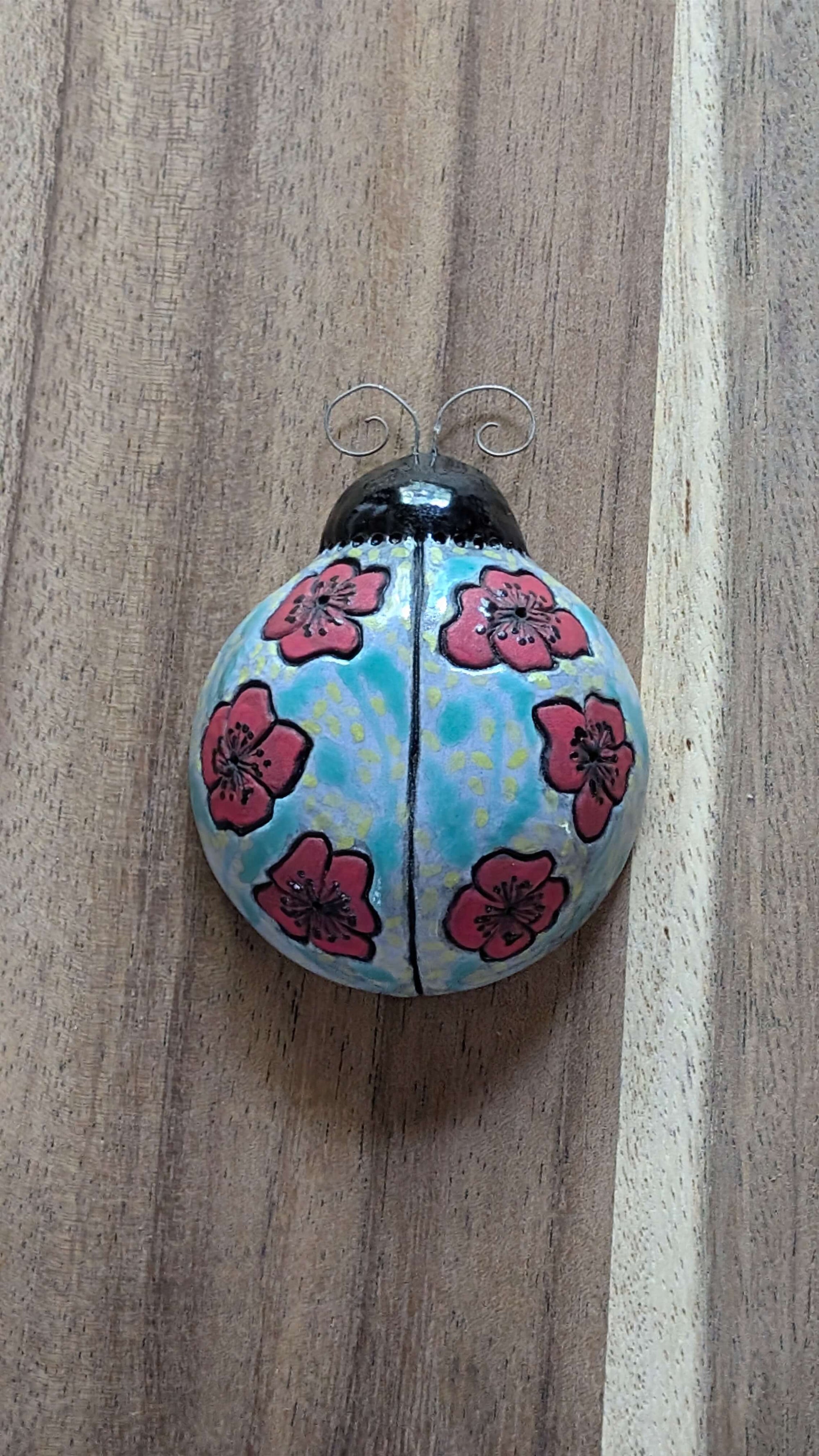 Red Poppies Ladybug by Sarah Beth Pottery