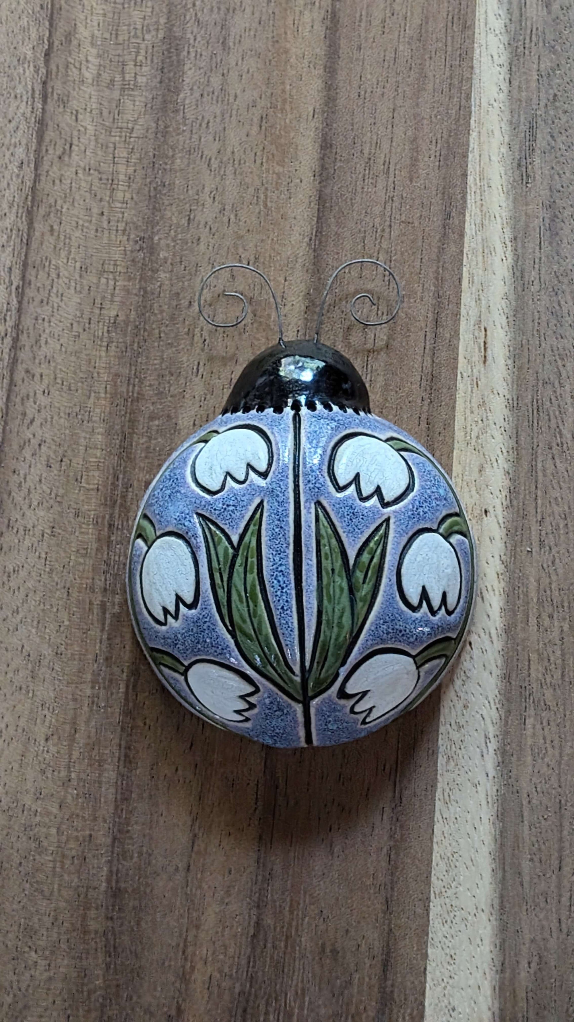 Snowdrops Ladybug by Sarah Beth Pottery