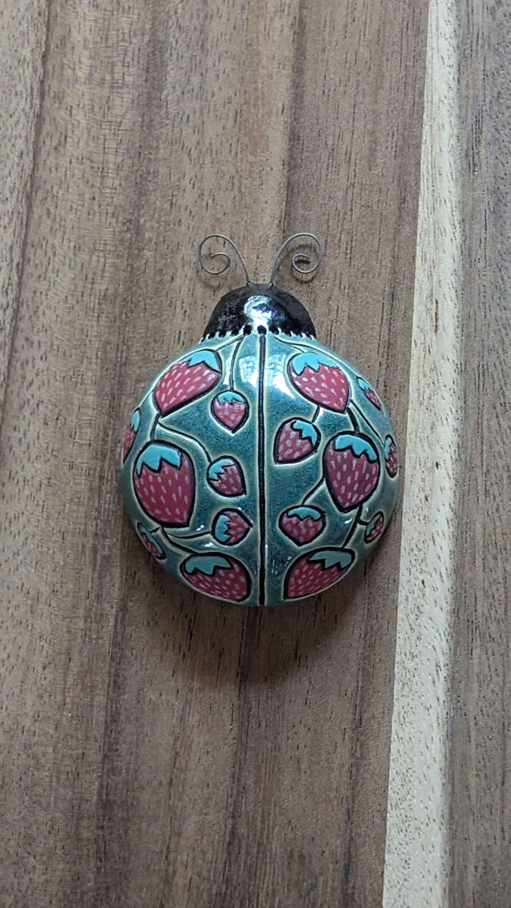 Strawberries Ladybug by Sarah Beth Pottery