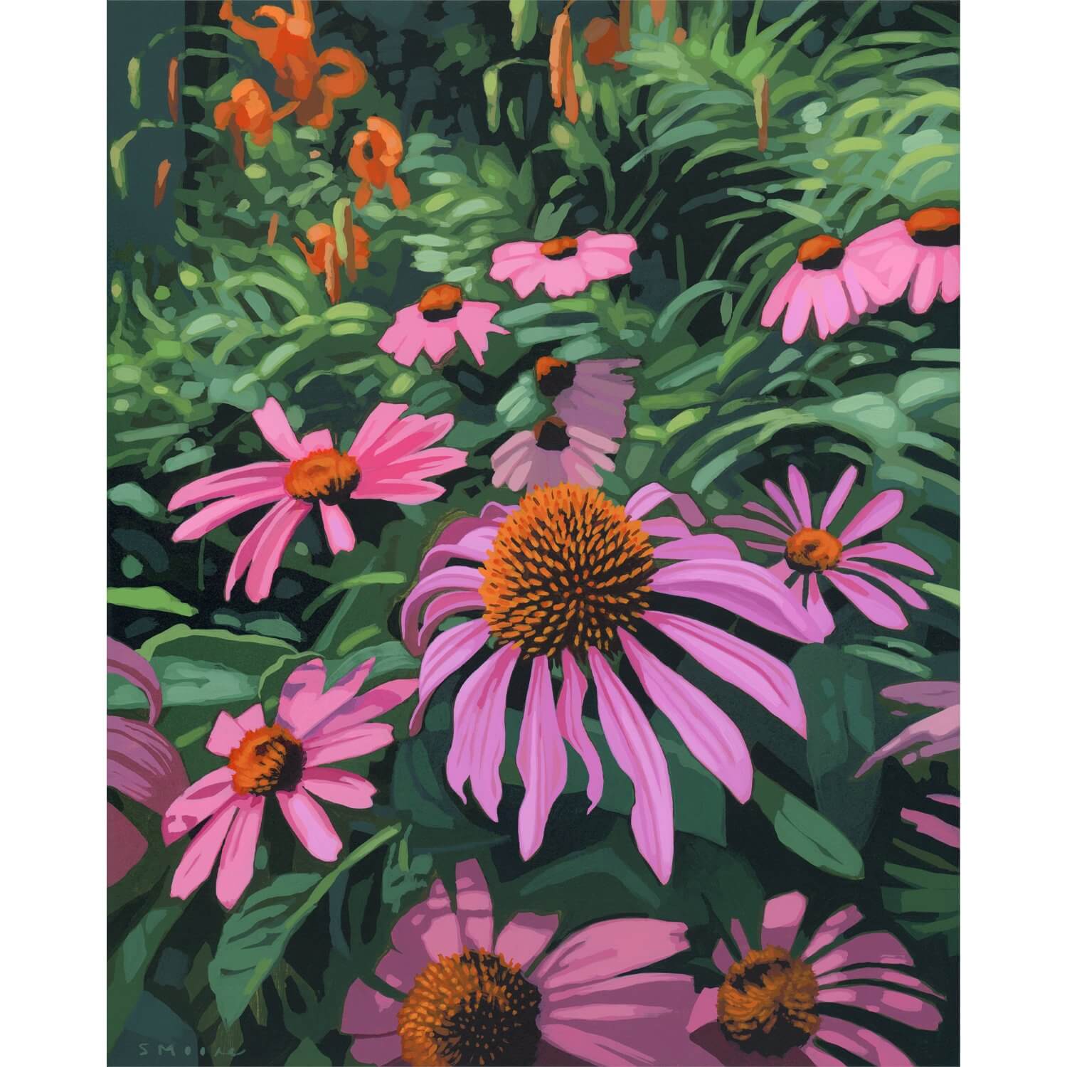 Pink Coneflowers Print by Sarah Moore