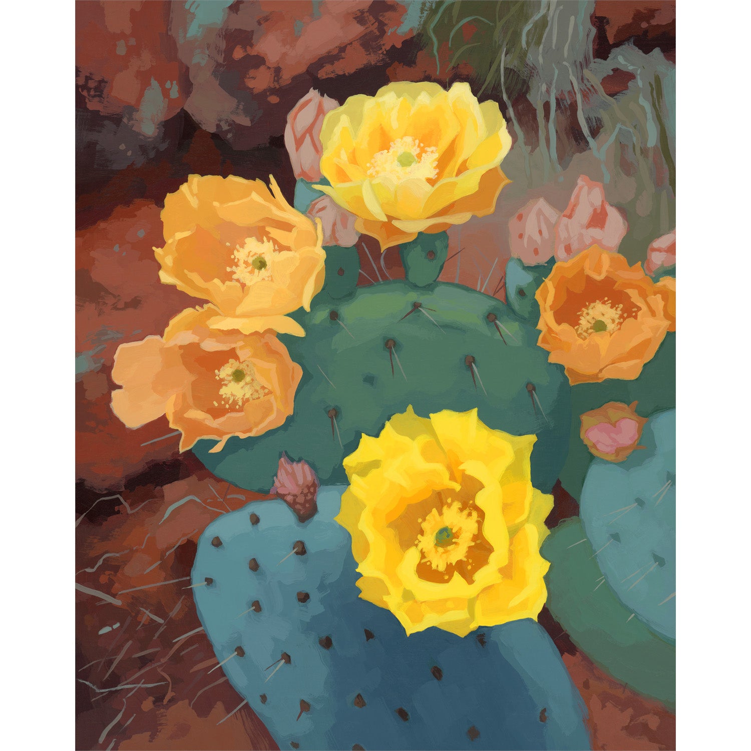 Nopal Cactus Flowers Print by  Sarah Moore + 11x14