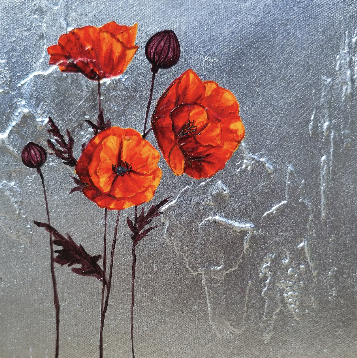Handful of Poppies in Silver I by Lauren Hua