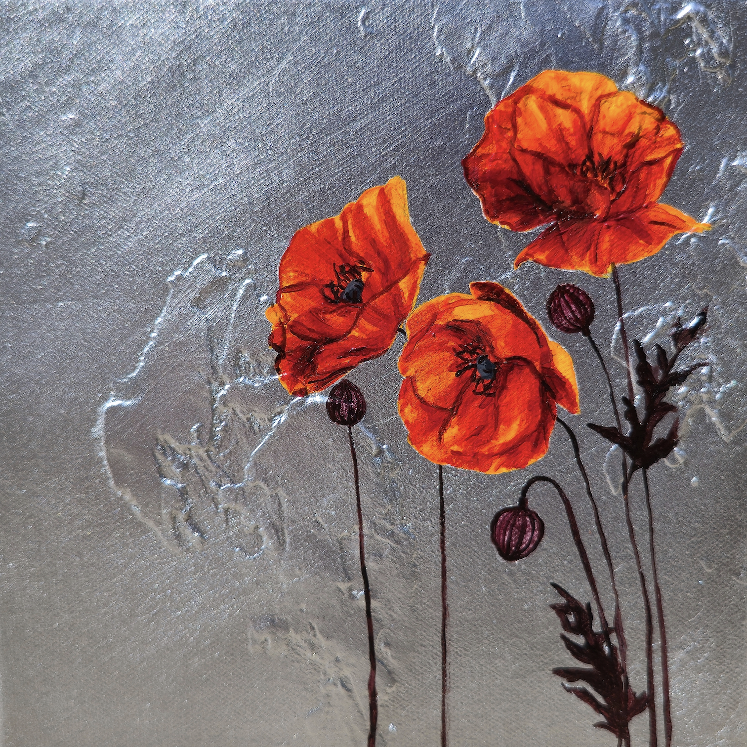 Handful of Poppies in Silver II by Lauren Hua