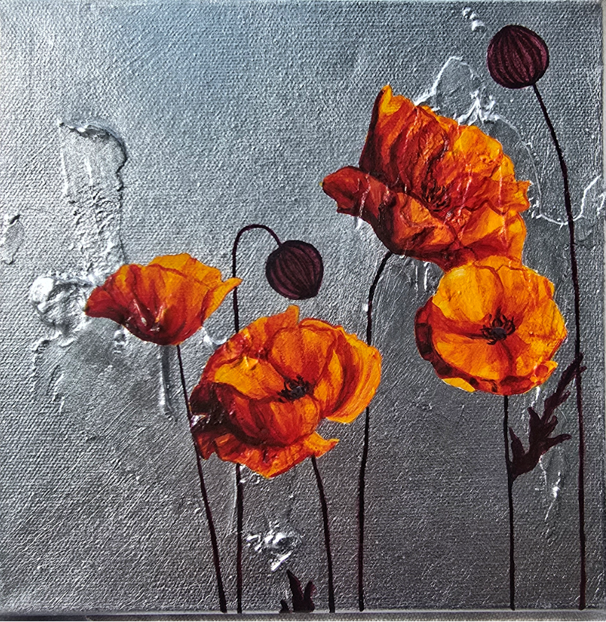 Handful of Orange Poppies in Silver IV by Lauren Hua