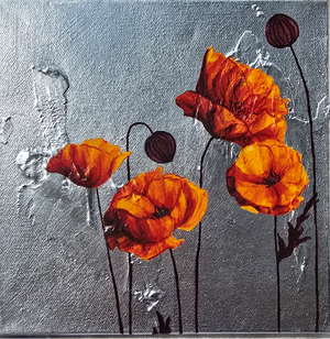 Handful of Orange Poppies in Silver IV by Lauren Hua