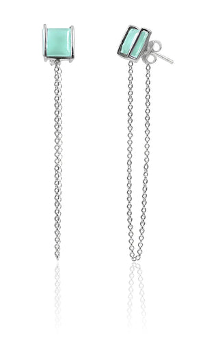 Milano Square Chain Loop Studs with Aqua Chalcedony by Sikara & Co.