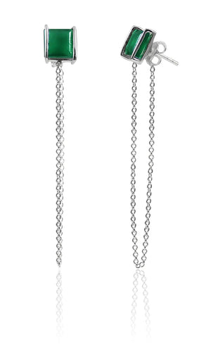 Milano Square Chain Loop Studs with Green Onyx by Sikara & Co