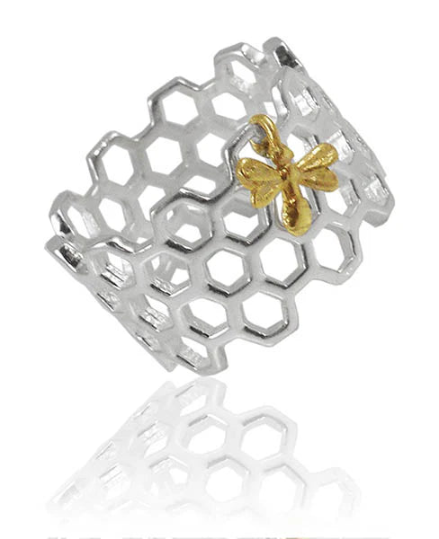 Honeycomb Ring with Golden Bee by Sikara & Co.