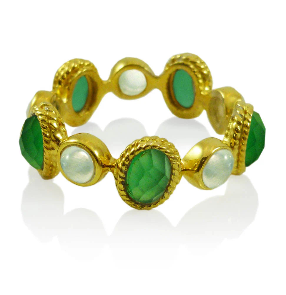 Milano Filo Stone Band Ring with Green Onyx and Aqua Chalcedony by Sikara & Co.