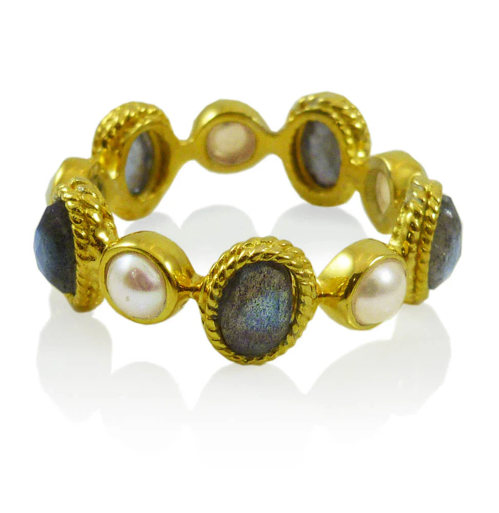 Milano Filo Stone Band Ring with Labradorite and Pearl by Sikara & Co.