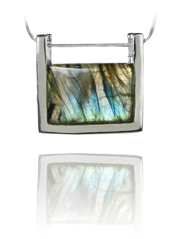 Rectangular Italian Stone Pendant with Labradorite by Sikara & Co.