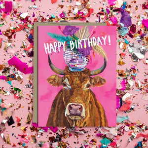 Happy Birthday Card + Disco Cow by Stationery Bakery