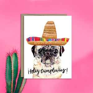 Fiesta Pug Birthday Card  by Stationery Bakery