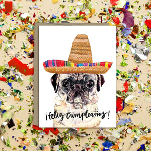 Fiesta Pug Birthday Card  by Stationery Bakery