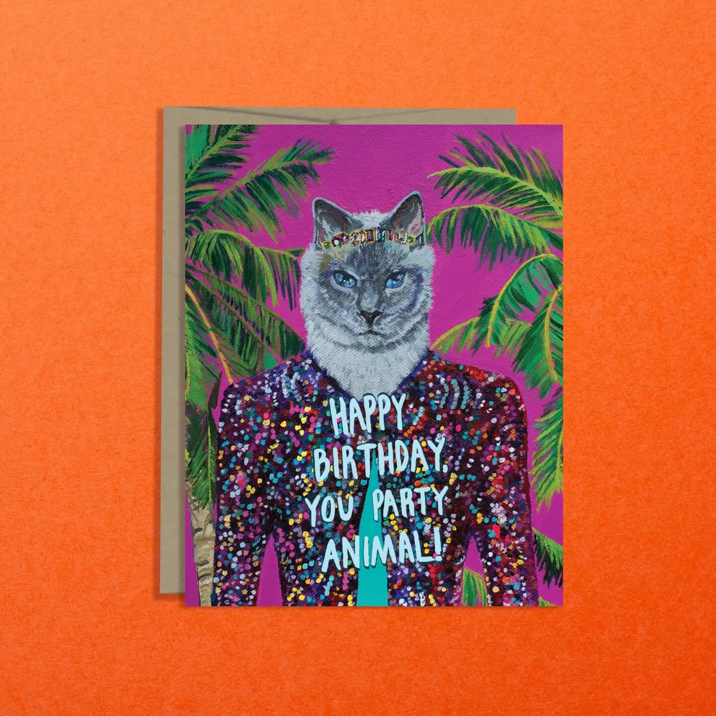 Happy Birthday You Party Animal - Cat Card by Stationery Bakery